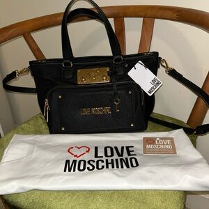 New LOVE MOSCHINO Borsa Lock & Key Satchel Crossbody Handbag Purse Black